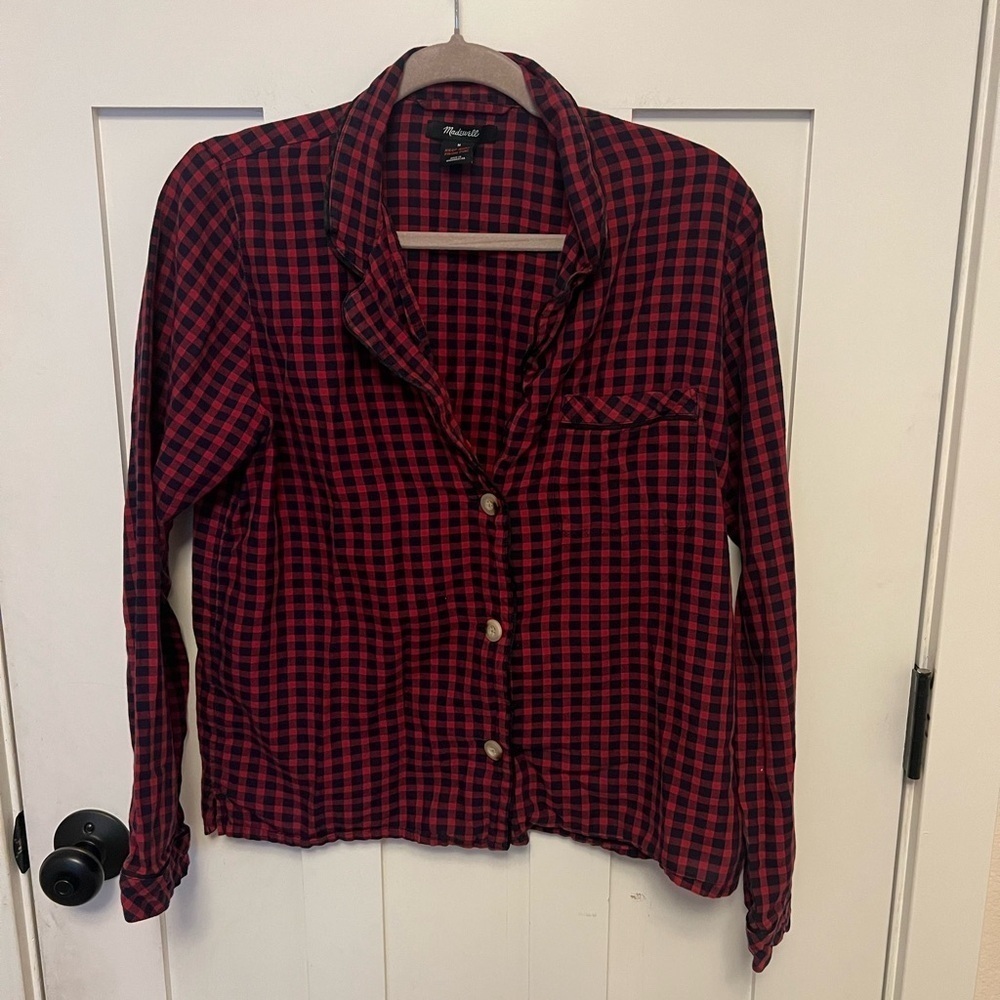 MADEWELL Red Gingham Plaid Button Down Pajama Top Size M